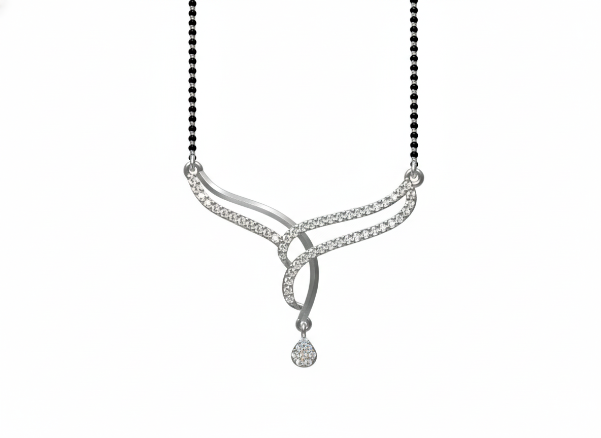 925 Silver Mangalsutra | Elegant Black Bead Design