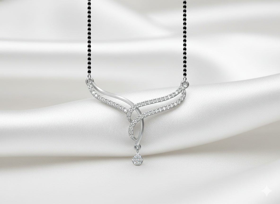 925 Silver Mangalsutra | Elegant Black Bead Design