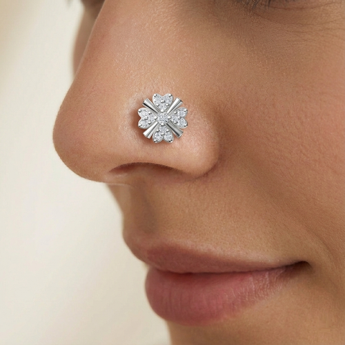 Silver Nose Pin With White Diamond